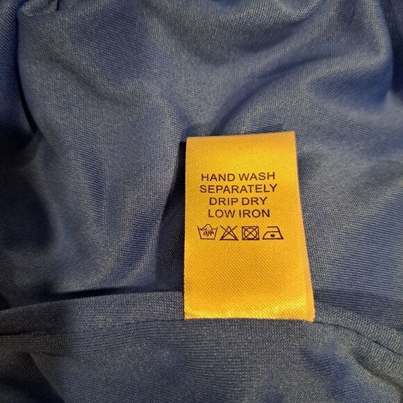 Young Threads Zig Zag Bodycon 3/4 Sleeve Dress Blue Orange Darts Women's size L - Picture 10 of 10